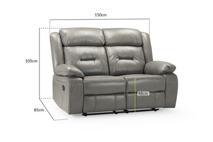 Grey Leather Effect 2 Seater Manual Recliner Sofa