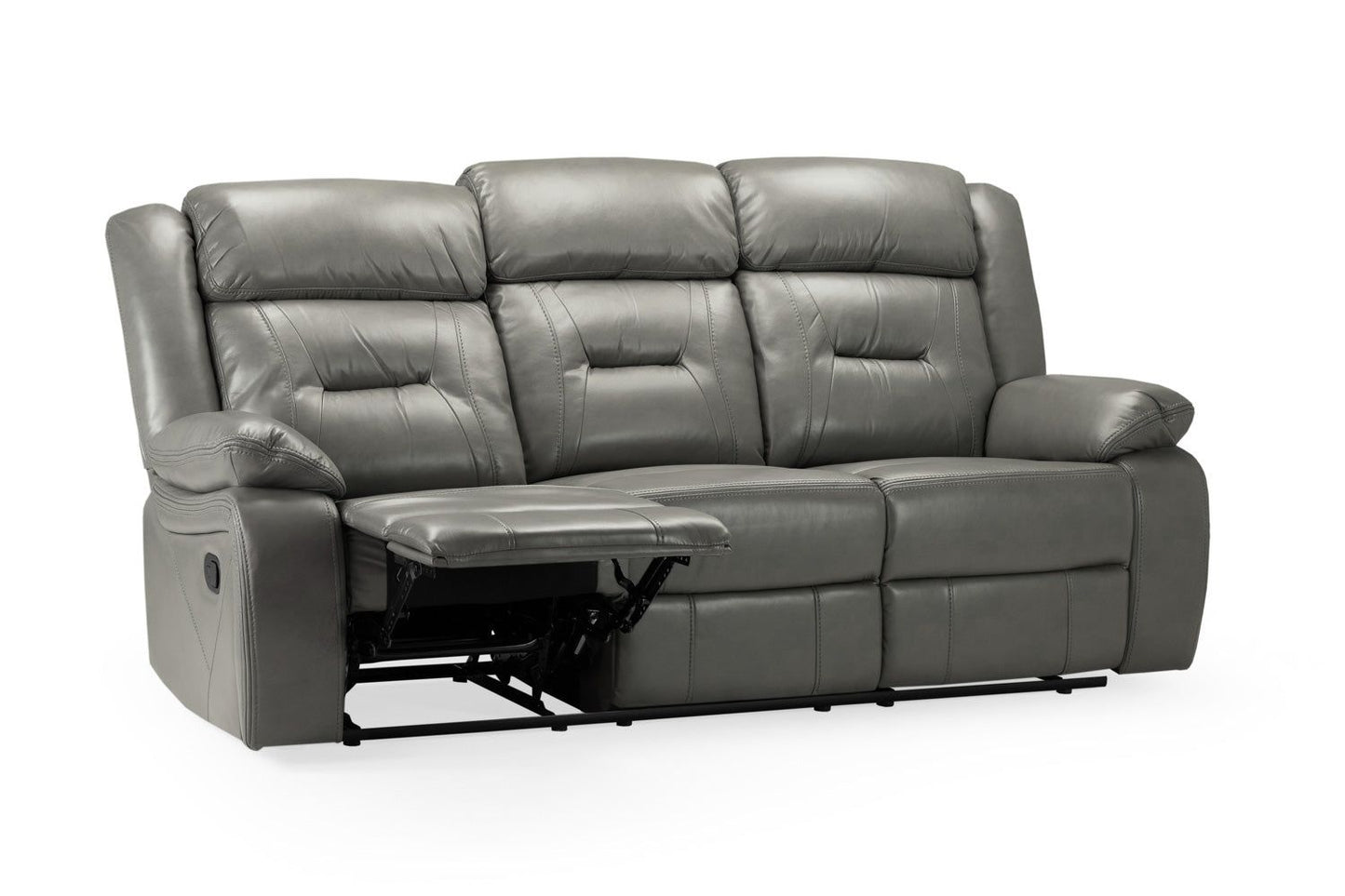 Grey Leather Effect 3 Seater Manual Recliner Sofa