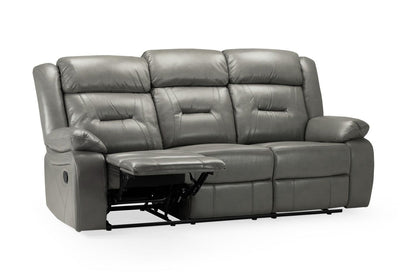 Grey Leather Effect 3 Seater Manual Recliner Sofa