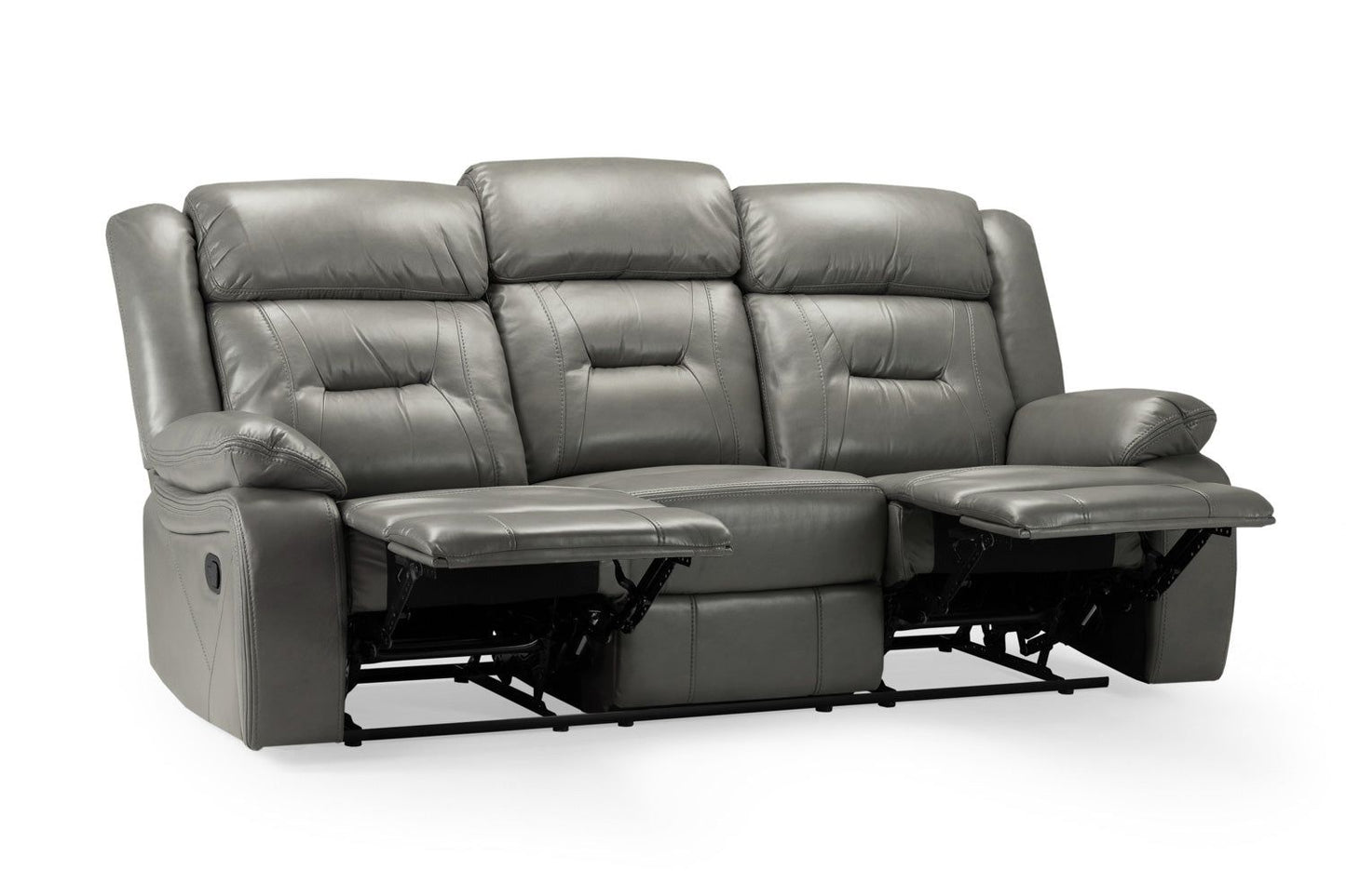 Grey Leather Effect 3 Seater Manual Recliner Sofa