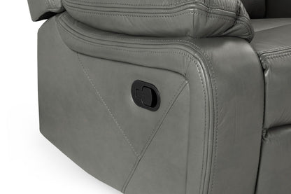Grey Leather Effect 2 Seater Manual Recliner Sofa