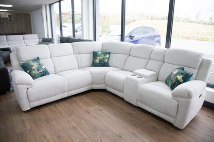 Beige Fabric Large Electric Power Recliner Corner Sofa