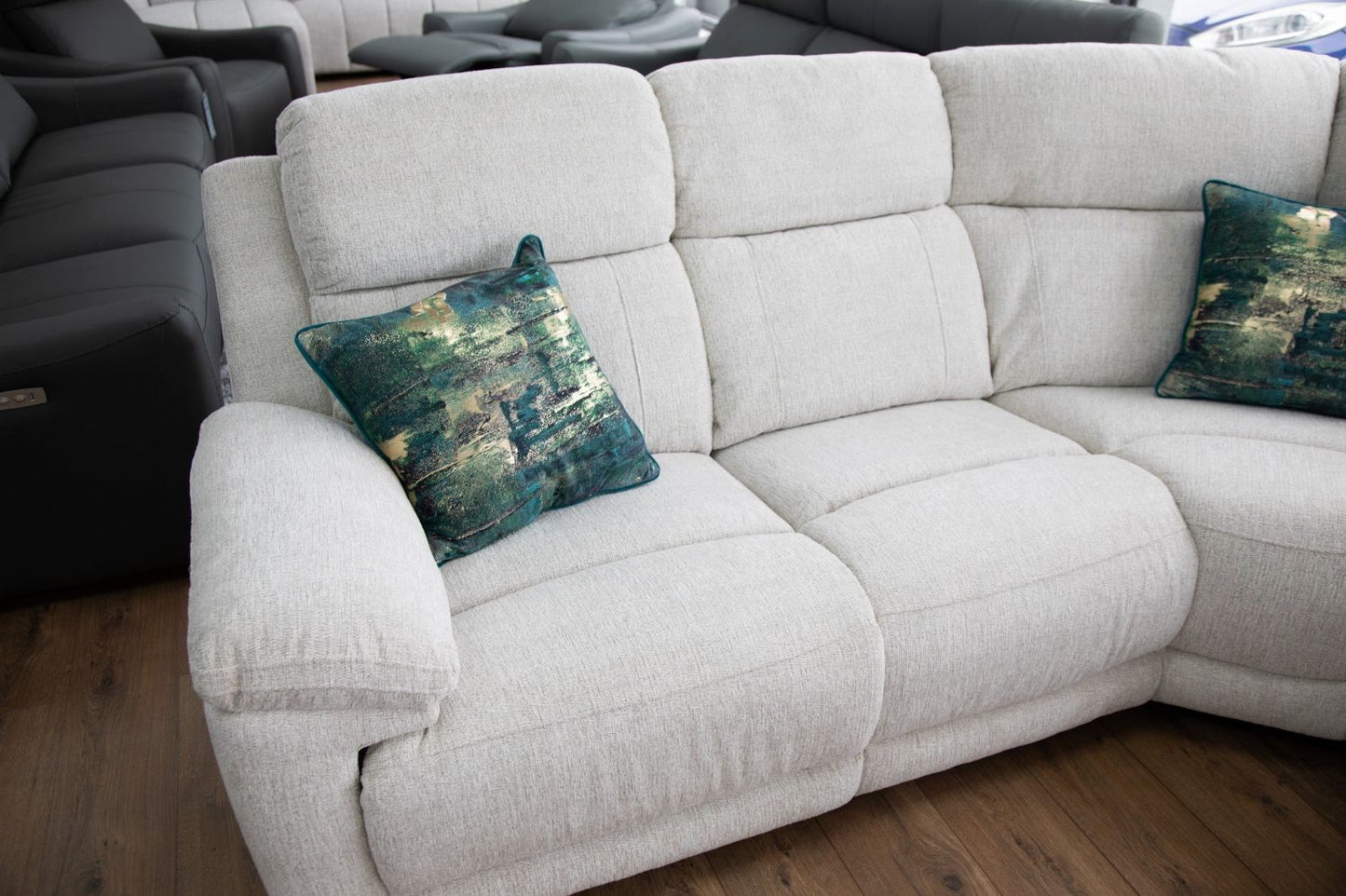Beige Fabric Large Electric Power Recliner Corner Sofa