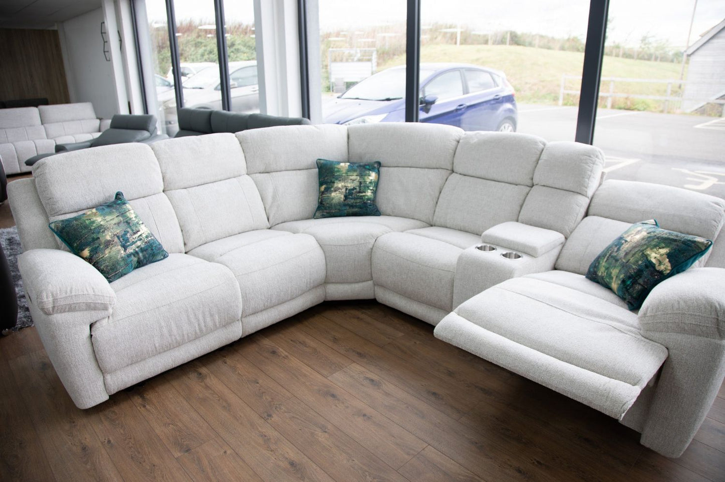 Beige Fabric Large Electric Power Recliner Corner Sofa