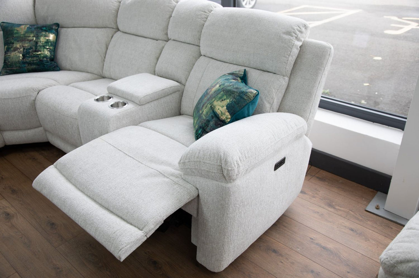 Beige Fabric Large Electric Power Recliner Corner Sofa