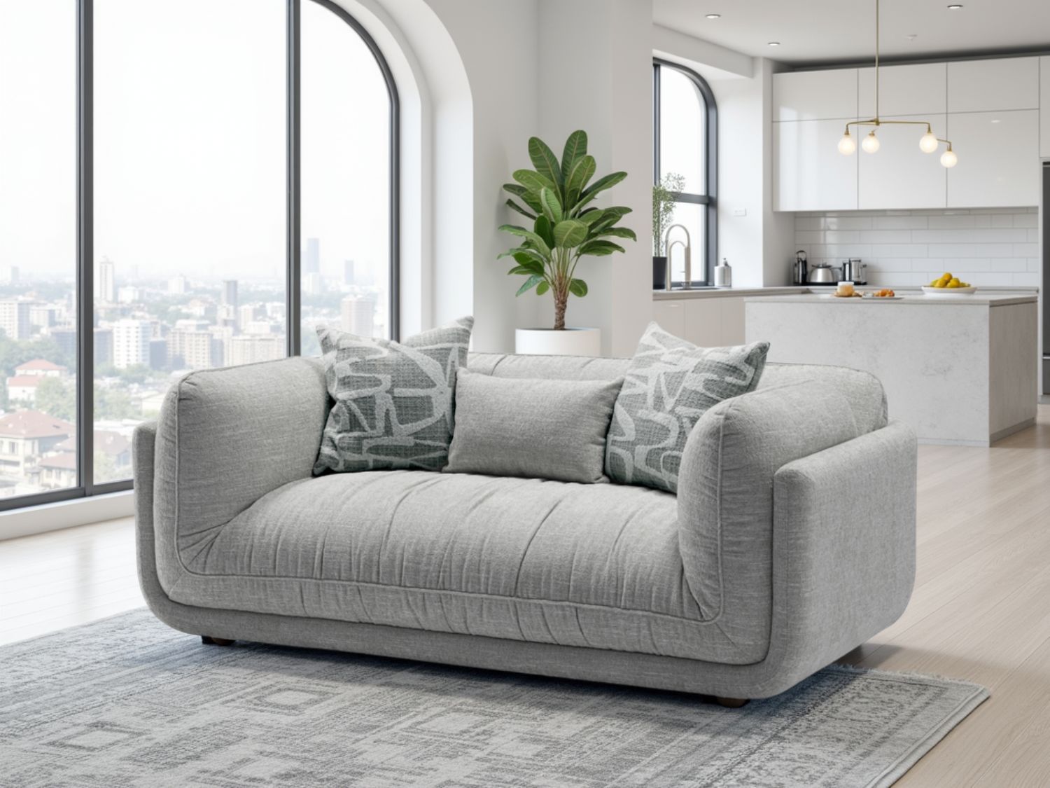 Grey Fabric 2 Seater Sofa with Scatter Cushions