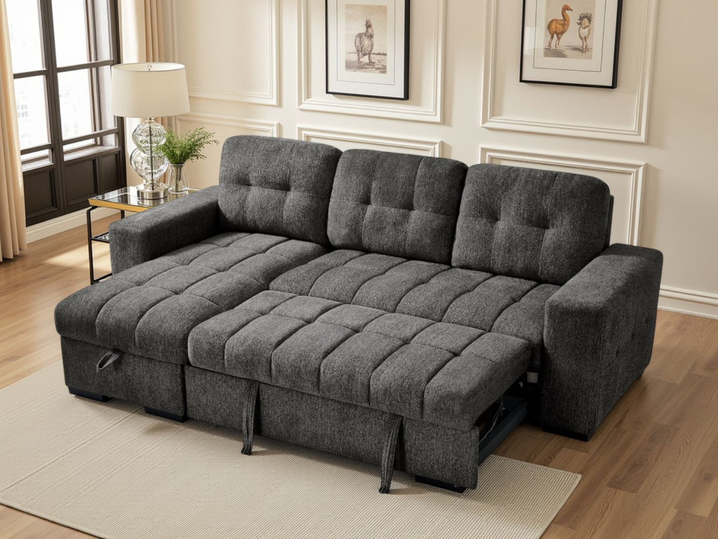 Grey Fabric Universal Corner Chaise Sofabed