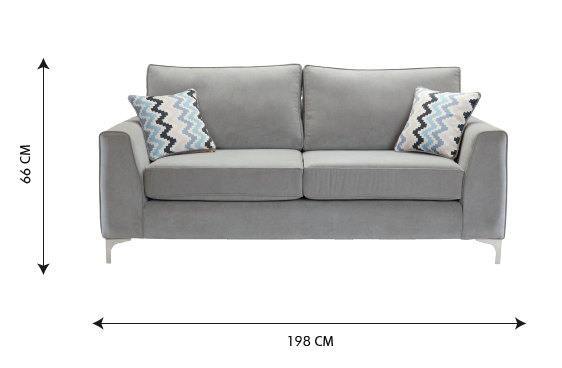 Parma Handmade Plush Monaco Grey Real Fabric Sofa With Steel Legs