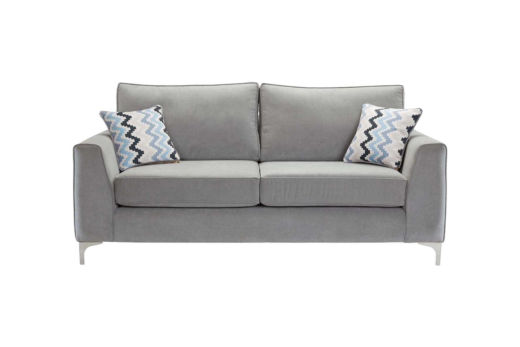 Parma Handmade Plush Monaco Grey Real Fabric Sofa With Steel Legs