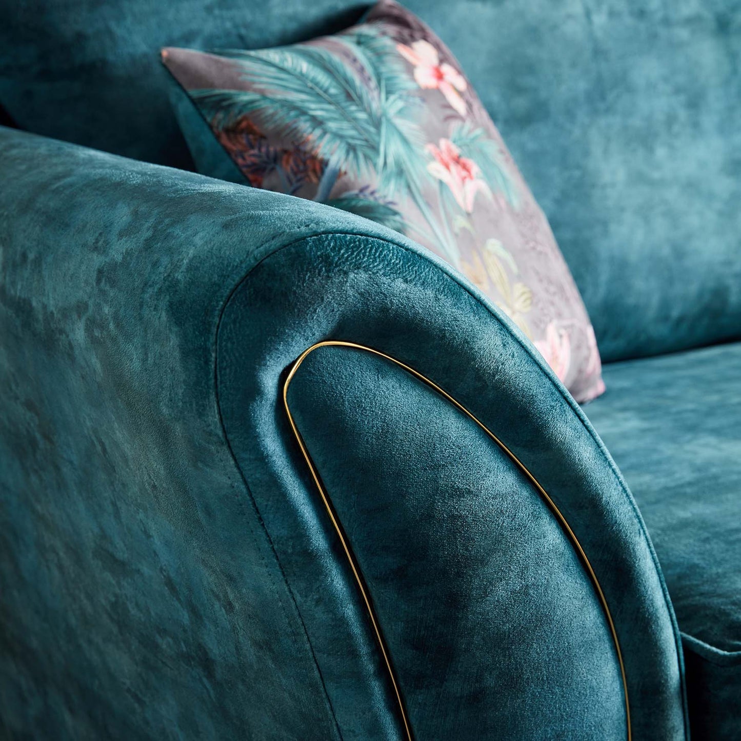 Verona Luxury Milano Teal Blue Fabric Sofa With Steel Legs