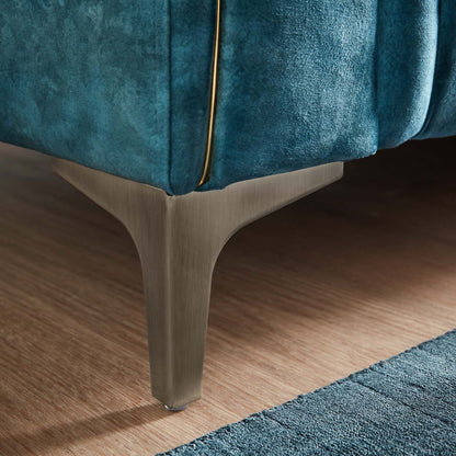 Verona Luxury Milano Teal Blue Fabric Sofa With Steel Legs