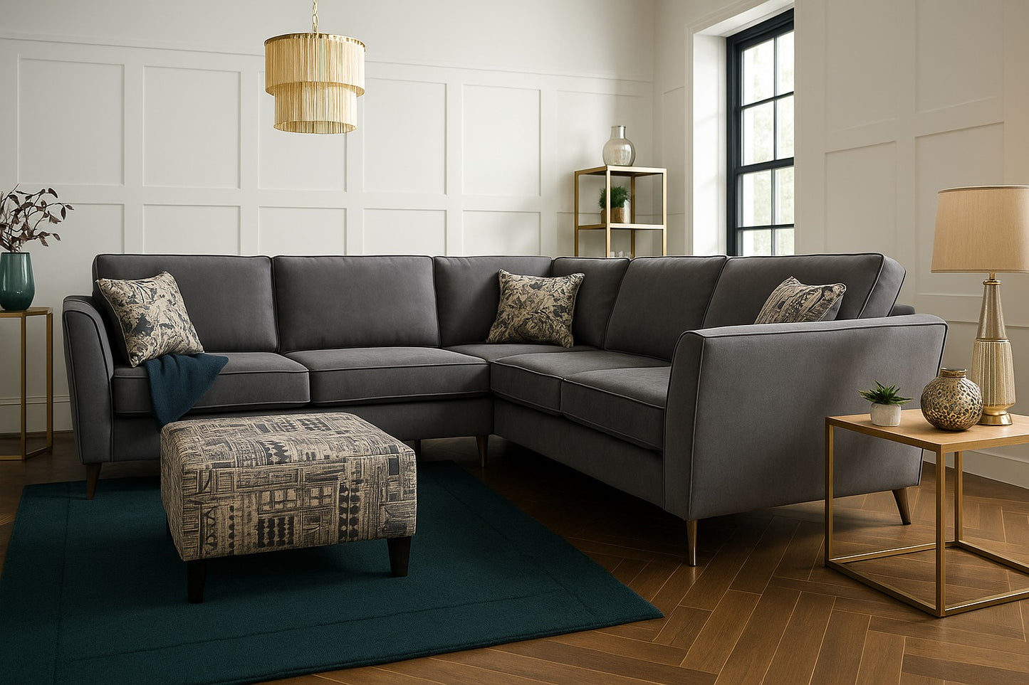 Sebastian Elegance 3+2 Seater Sofa Suite In Plush Elephant Gray Fabric With Cushions