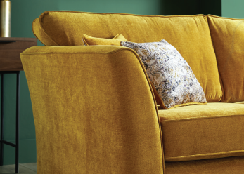 Rome Chaise In Aston Mustard Yellow Fabric With Metal Angled Feet