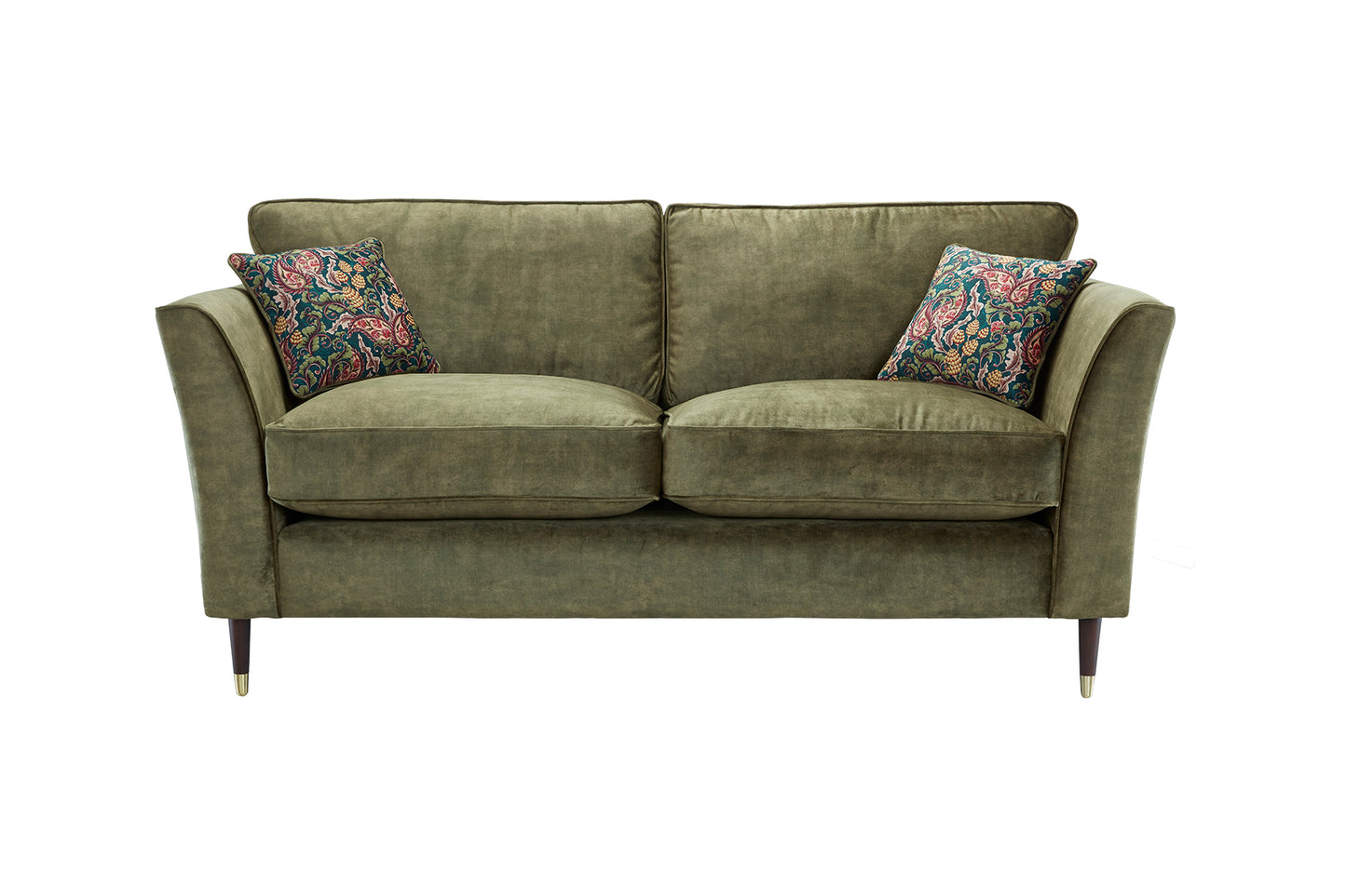 Rome Plush Dove Olive Green Fabric Sofa With Round Wooden Castor Bottom Legs