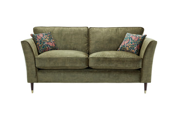 Rome Plush Dove Olive Green Fabric Sofa With Round Wooden Castor Bottom Legs