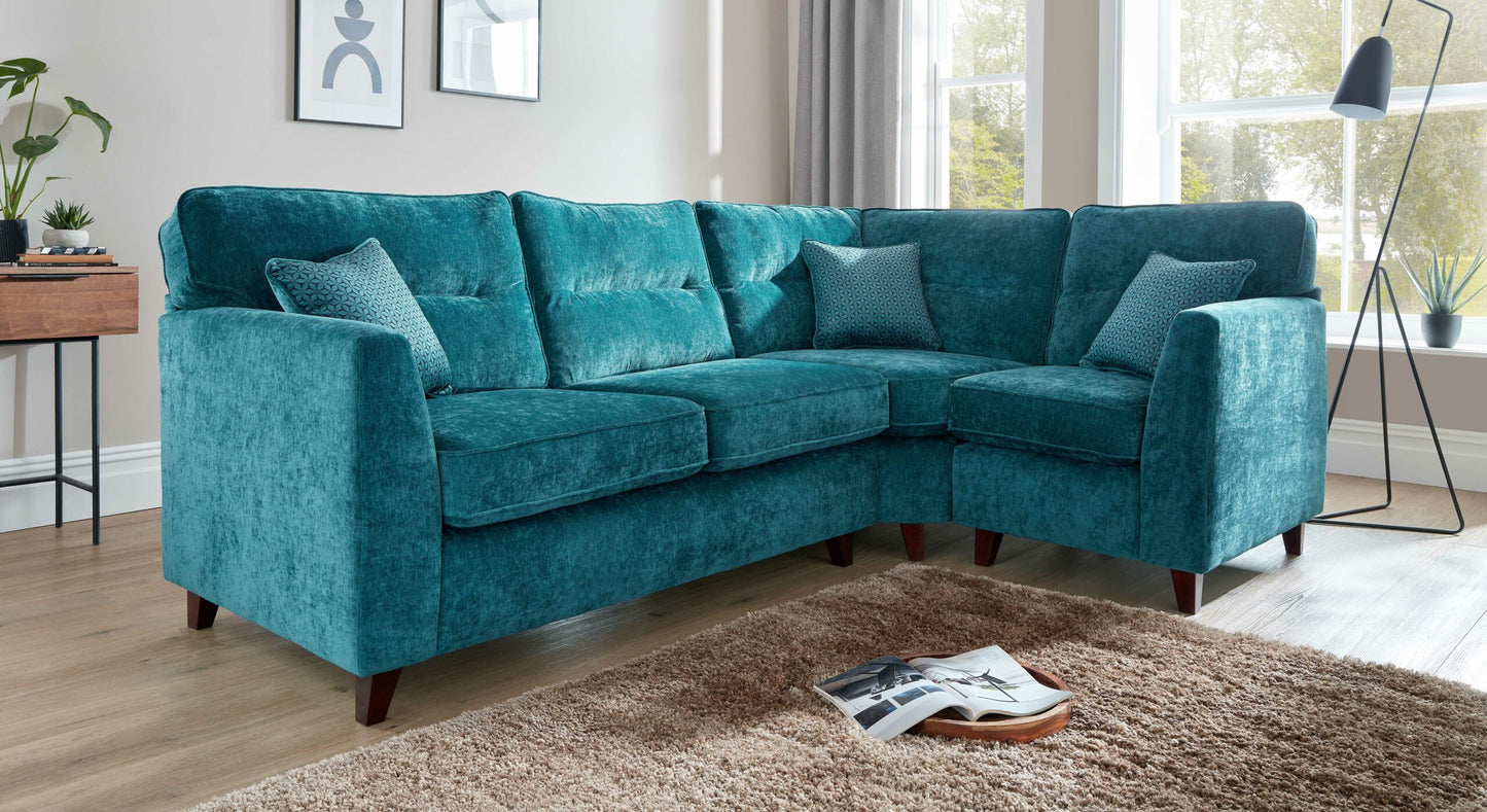 Skye Premium Navy Blue Fabric Mahogany High Feet Sofas