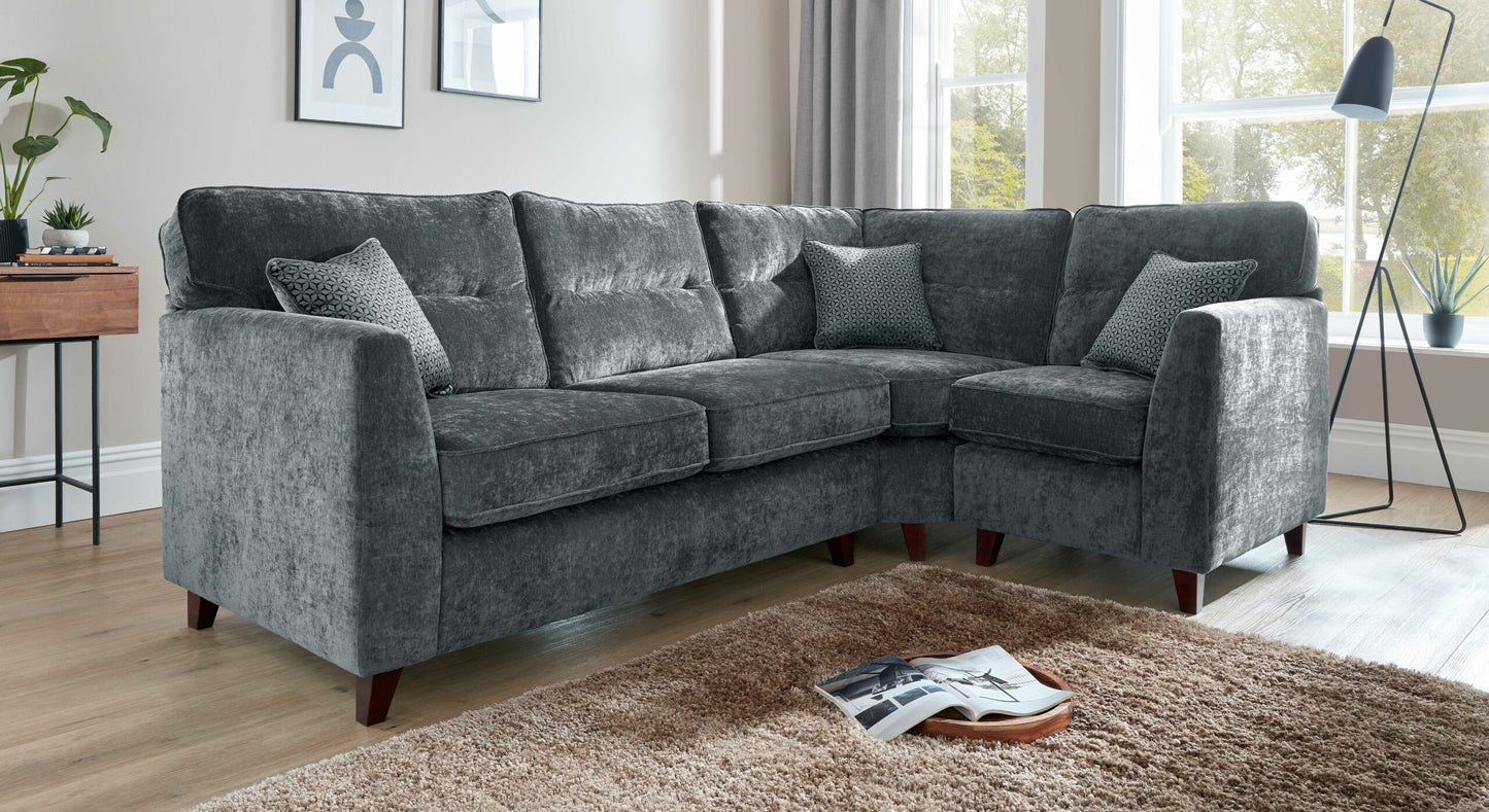 Skye Premium Navy Blue Fabric Mahogany High Feet Sofas