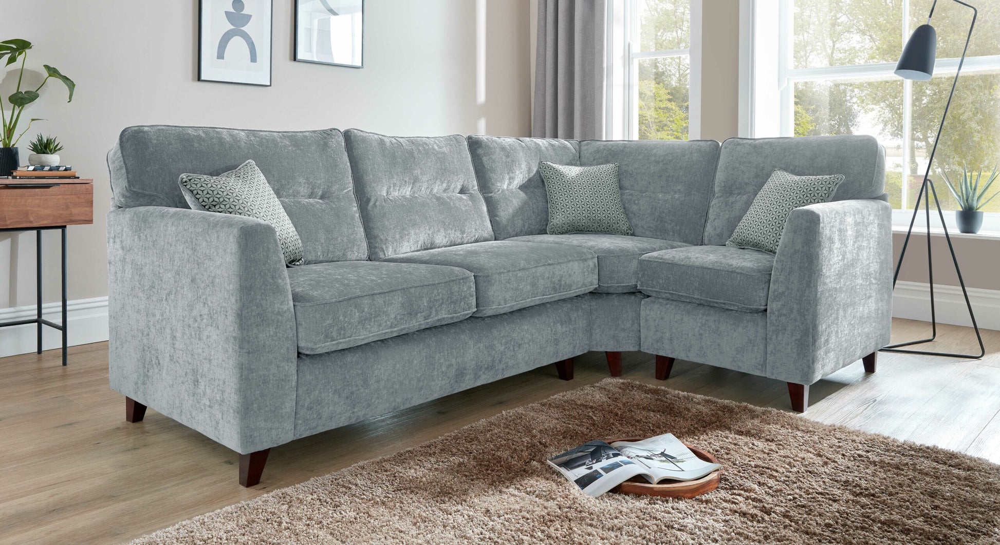 Skye Premium Navy Blue Fabric Mahogany High Feet Sofas