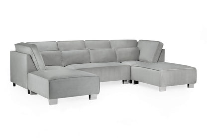 Grey Velvet U Shape Large Corner Sofa with Bolster Cushions