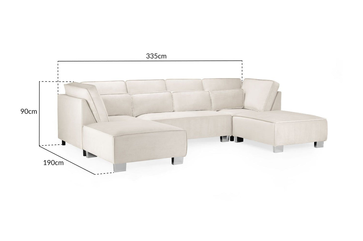 Cream Velvet U Shape Corner Sofa with Bolster Cushions