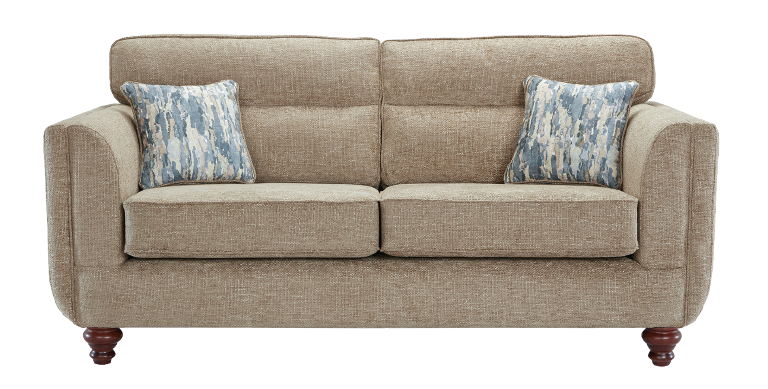 Turin Range Sofas In Venice Barley Brown Fabric With Cushions