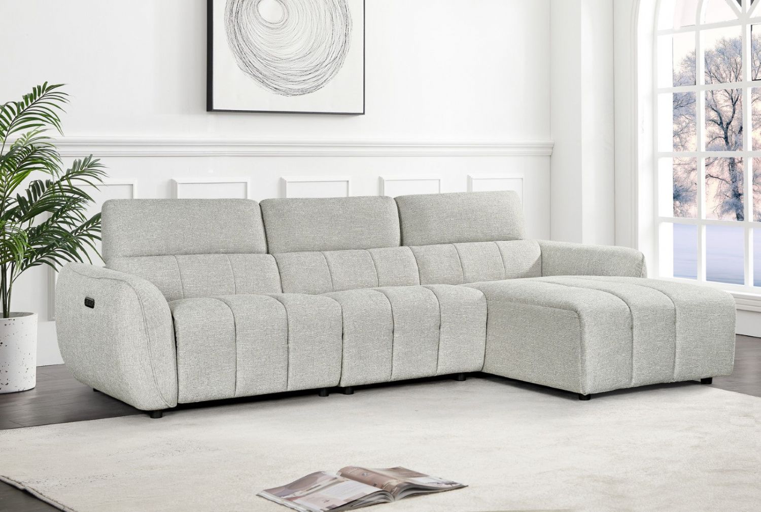 Silver Fabric Electric Recliner Corner Sofa Right Hand Sofa