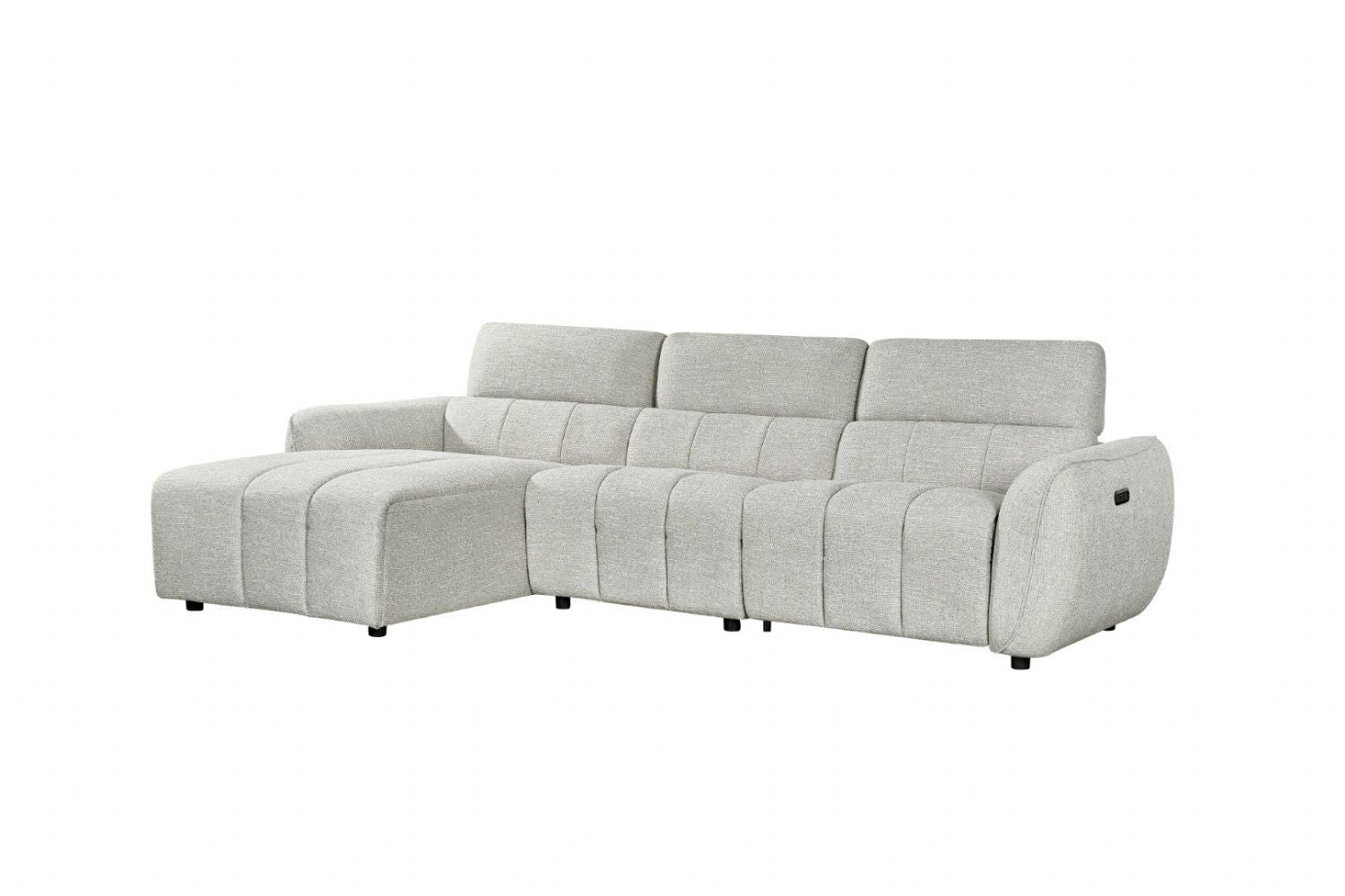 Silver Woven Fabric Left Hand Facing Electric Recliner Sofa