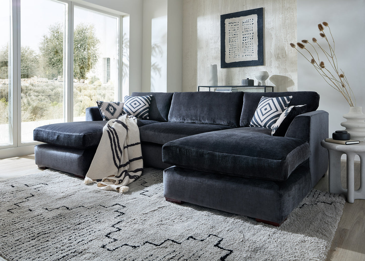 Felix U Shape Large Double Ended Chaise Fabric Cinema Sofa with Sofa Bed Option