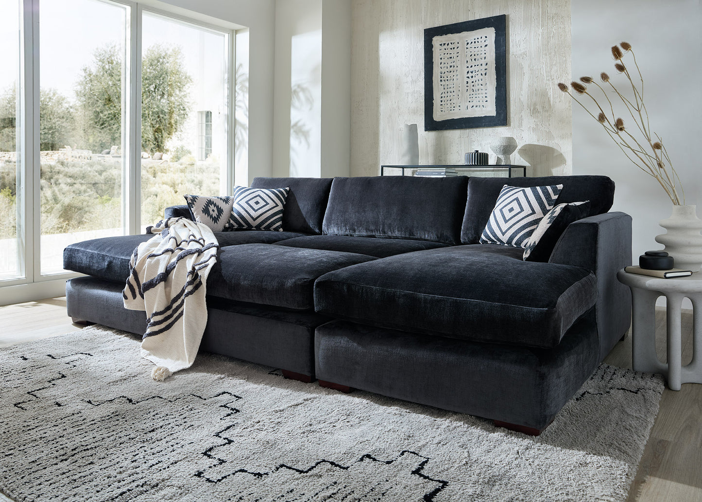 Felix U Shape Large Double Ended Chaise Fabric Cinema Sofa with Sofa Bed Option