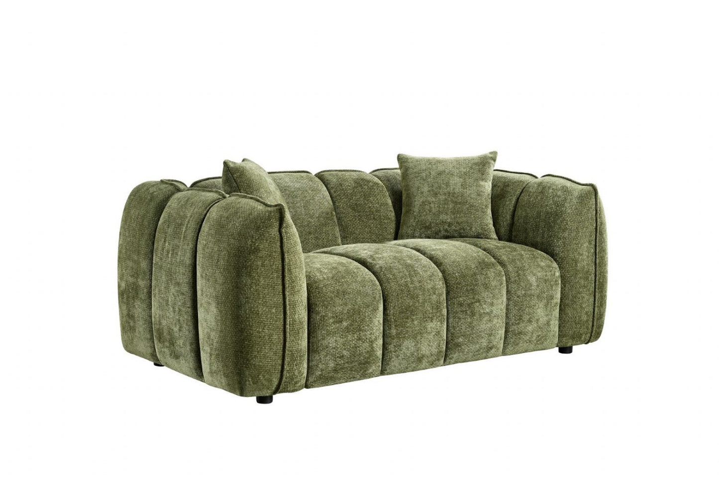 Olive Green Fabric Channel Tufted Design 2 Seater Sofa