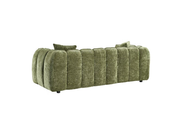 Olive Green Fabric Channel Tufted Design 3 Seater Sofa