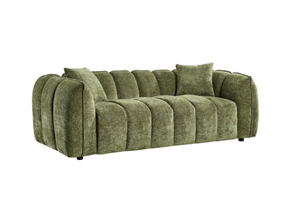 Olive Green Fabric Channel Tufted Design 3 Seater Sofa