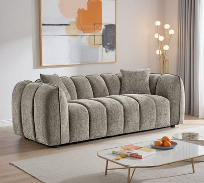 Mocha Fabric Channel Tufted Design 3 Seater Sofa