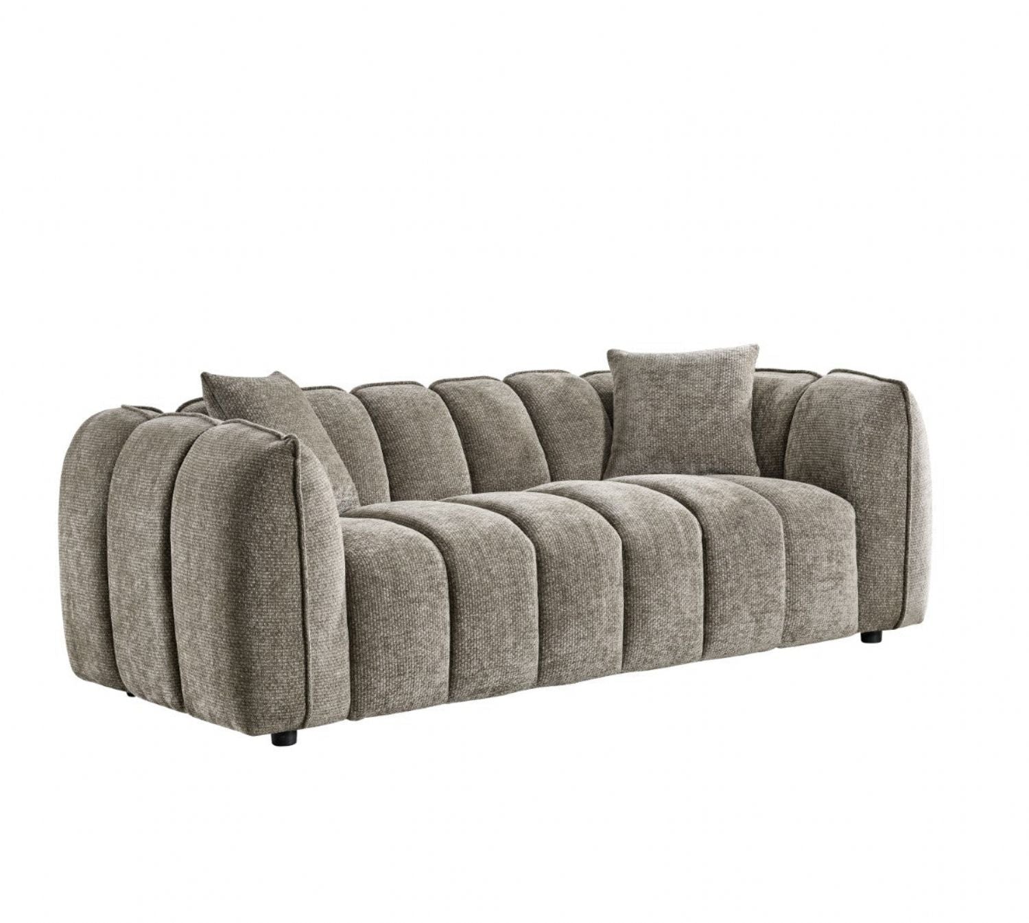 Mocha Fabric Channel Tufted Design 3 Seater Sofa