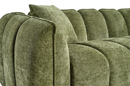Olive Green Fabric Channel Tufted Design 3 Seater Sofa