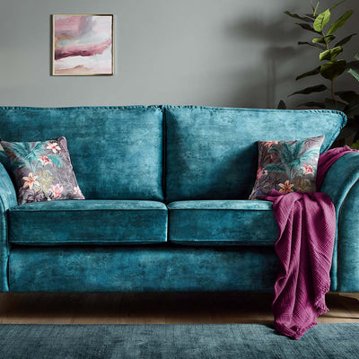 Verona Luxury Milano Teal Blue Fabric Sofa With Steel Legs