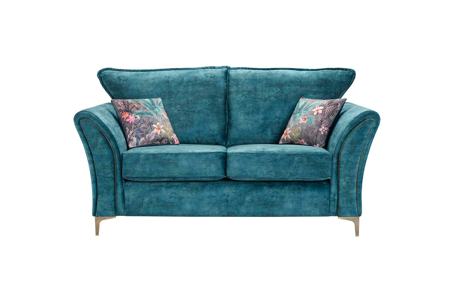 Verona Luxury Milano Teal Blue Fabric Sofa With Steel Legs