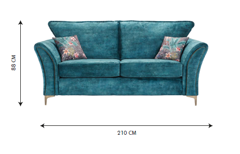 Verona Luxury Milano Teal Blue Fabric Sofa With Steel Legs