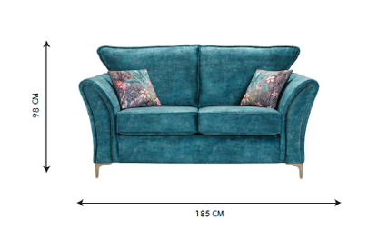 Verona Luxury Milano Teal Blue Fabric Sofa With Steel Legs