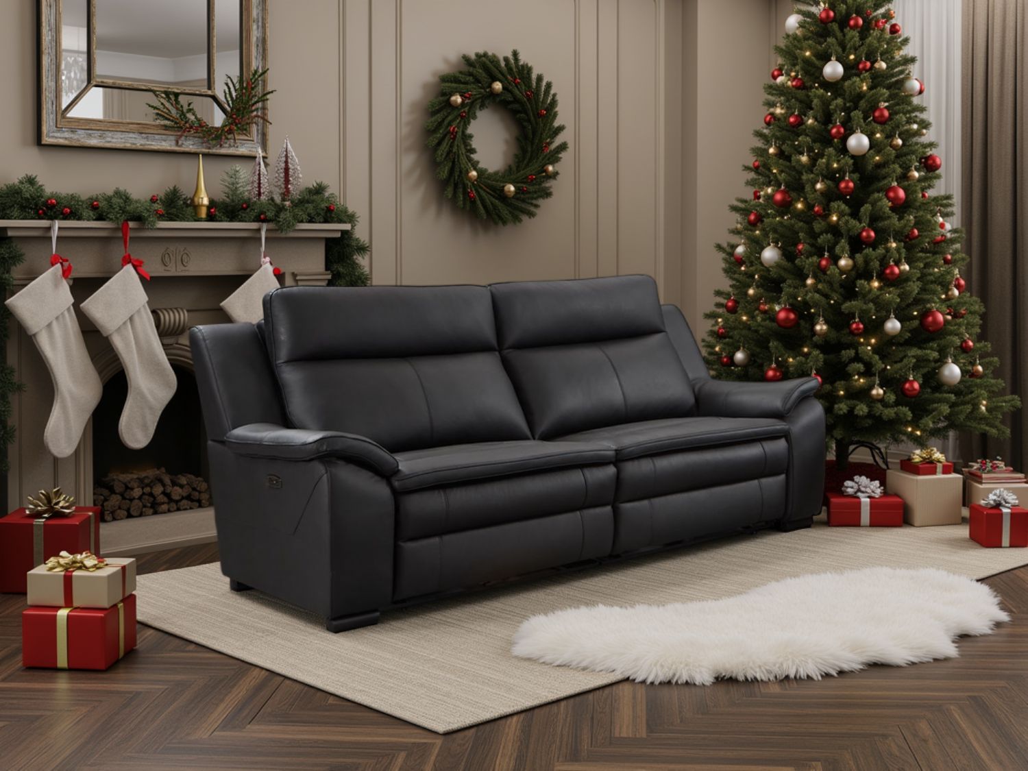 Black Leather 3 Seater Electric Recliner Sofa