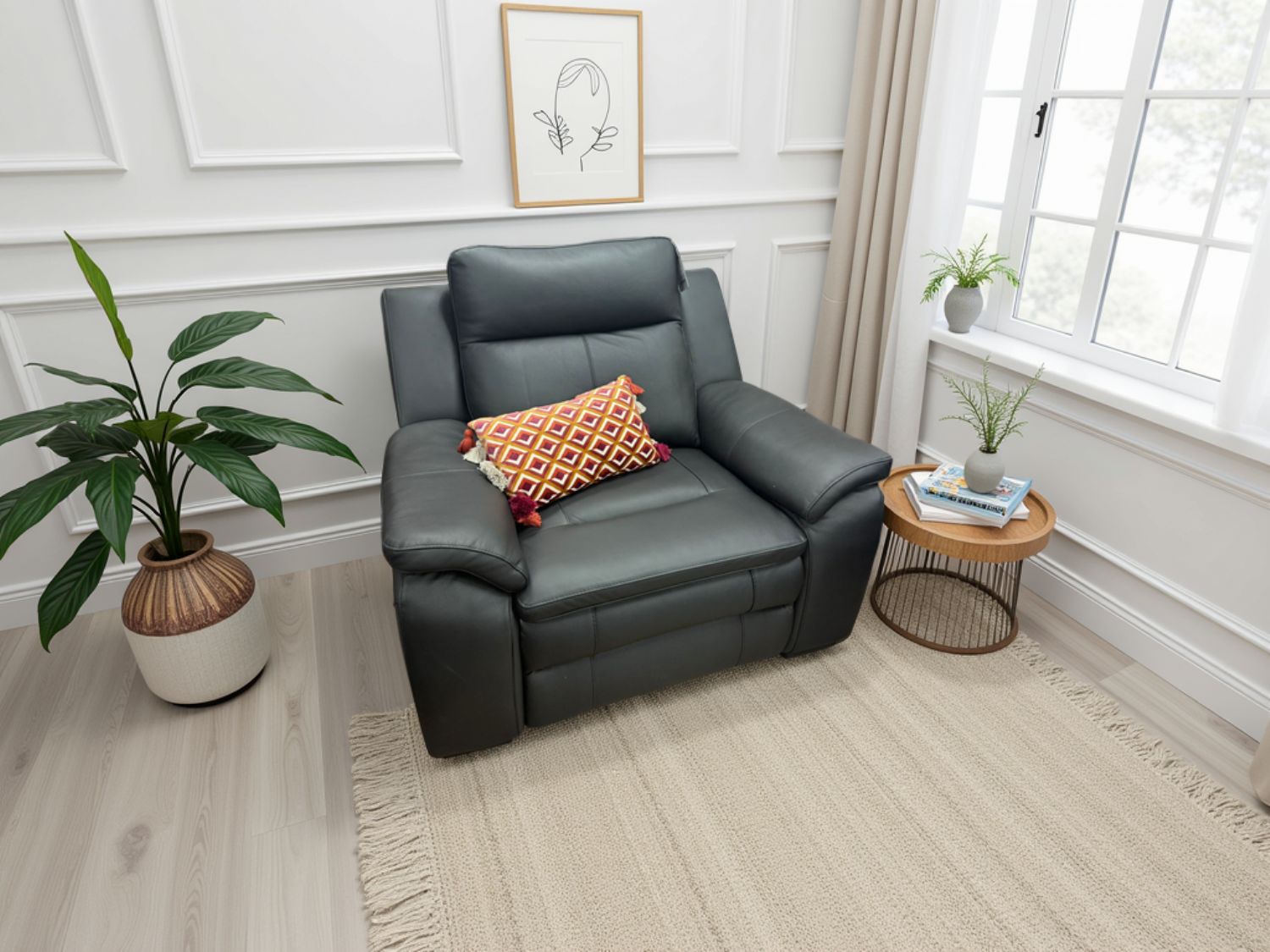 Black Genuine Leather Electric Recliner Armchair
