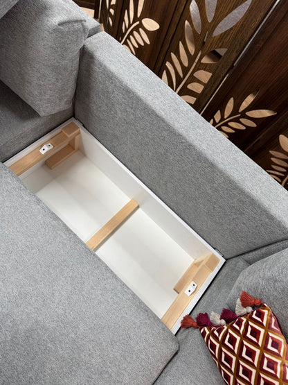 Grey Fabric Large U Shape Corner Sofa Bed with Storage