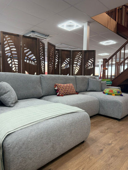 Grey Fabric Large U Shape Corner Sofa Bed with Storage