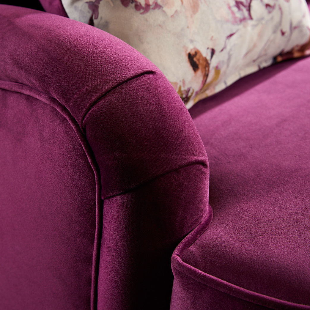 Alicante Purple Fabric High Sofa For Elderly Handmde Monaco Amethyst Set With Wooden Legs