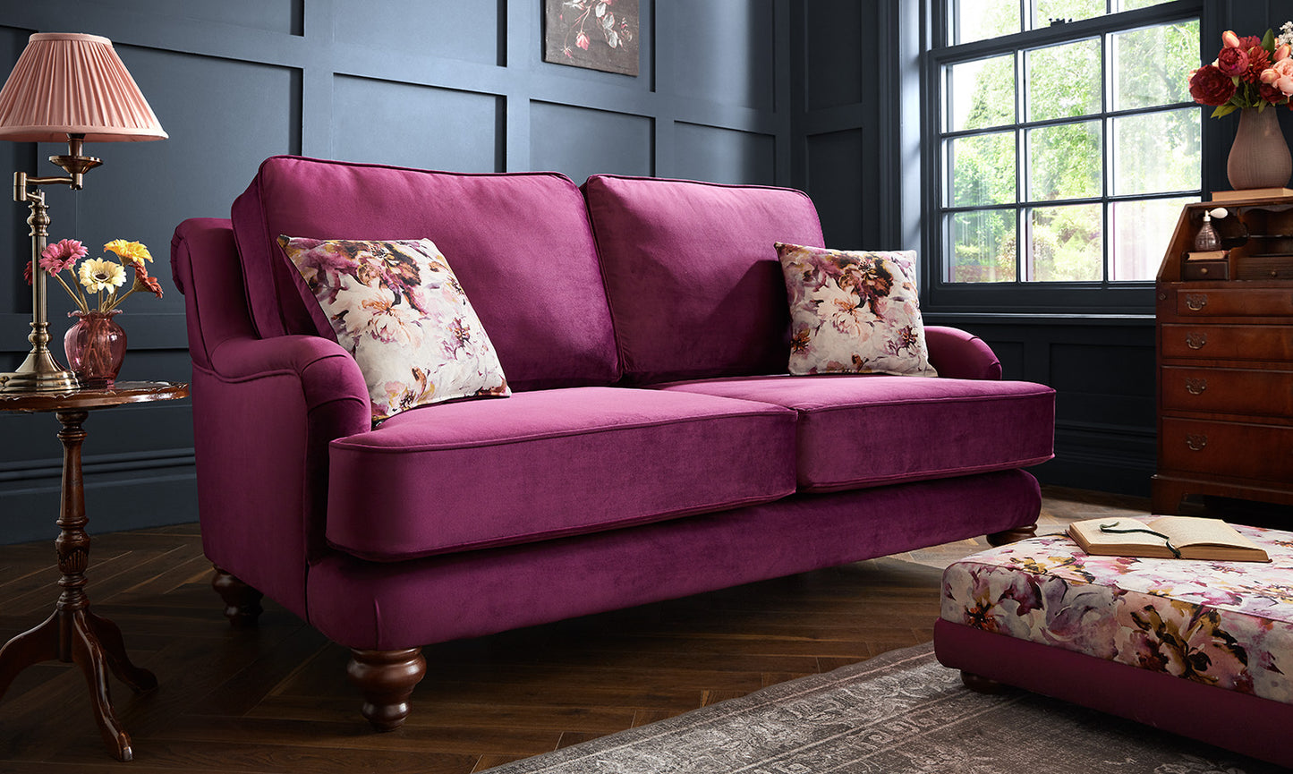 Alicante Purple Fabric High Sofa For Elderly Handmde Monaco Amethyst Set With Wooden Legs