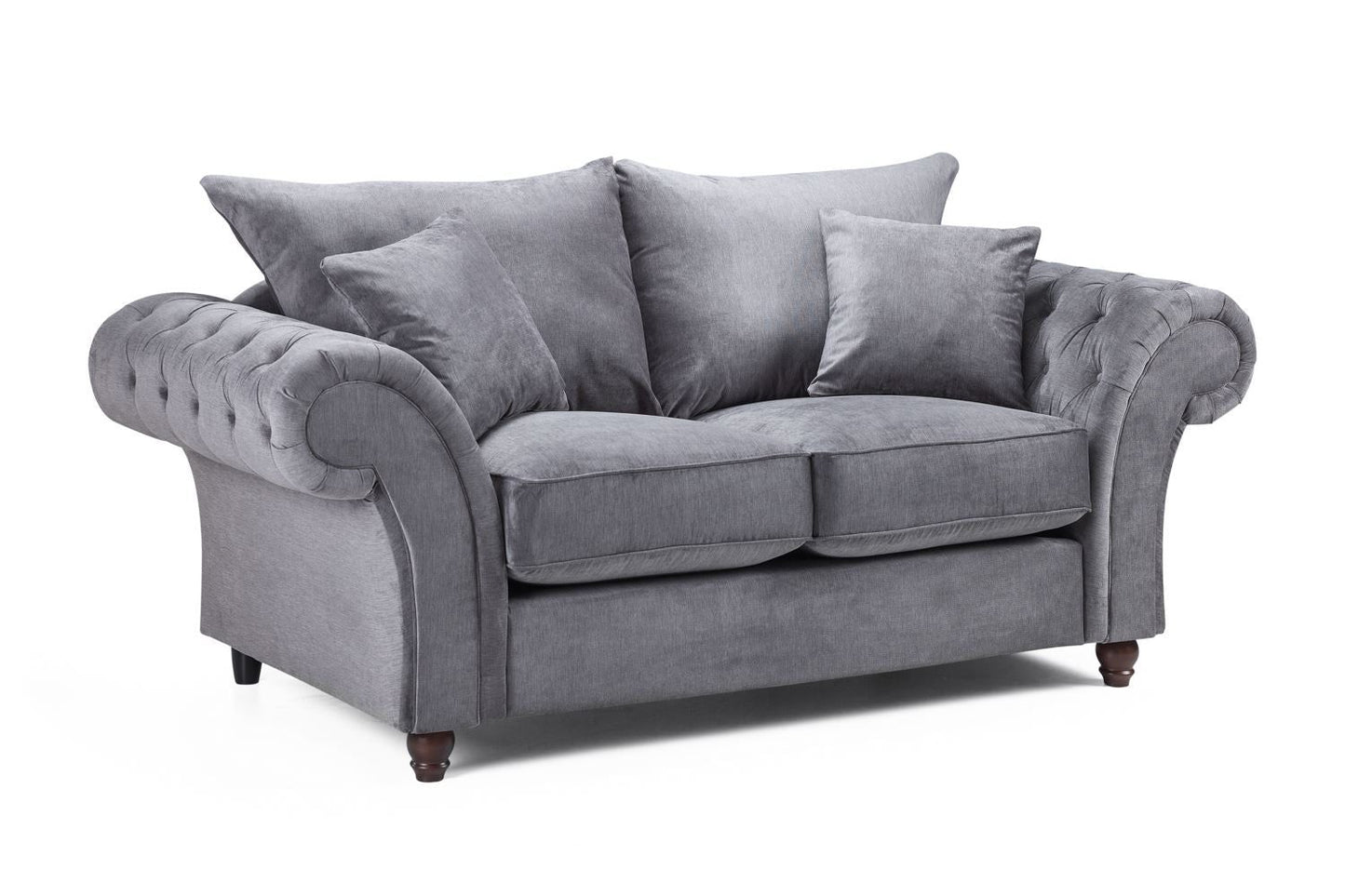 Grey Fabric 2 Seater Fullback Sofa with Tufted Arms