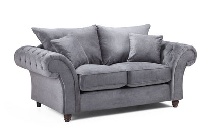 Grey Fabric 2 Seater Fullback Sofa with Tufted Arms