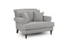 Grey Fabric Scrolled Armed Armchair Turned Wooden Legs
