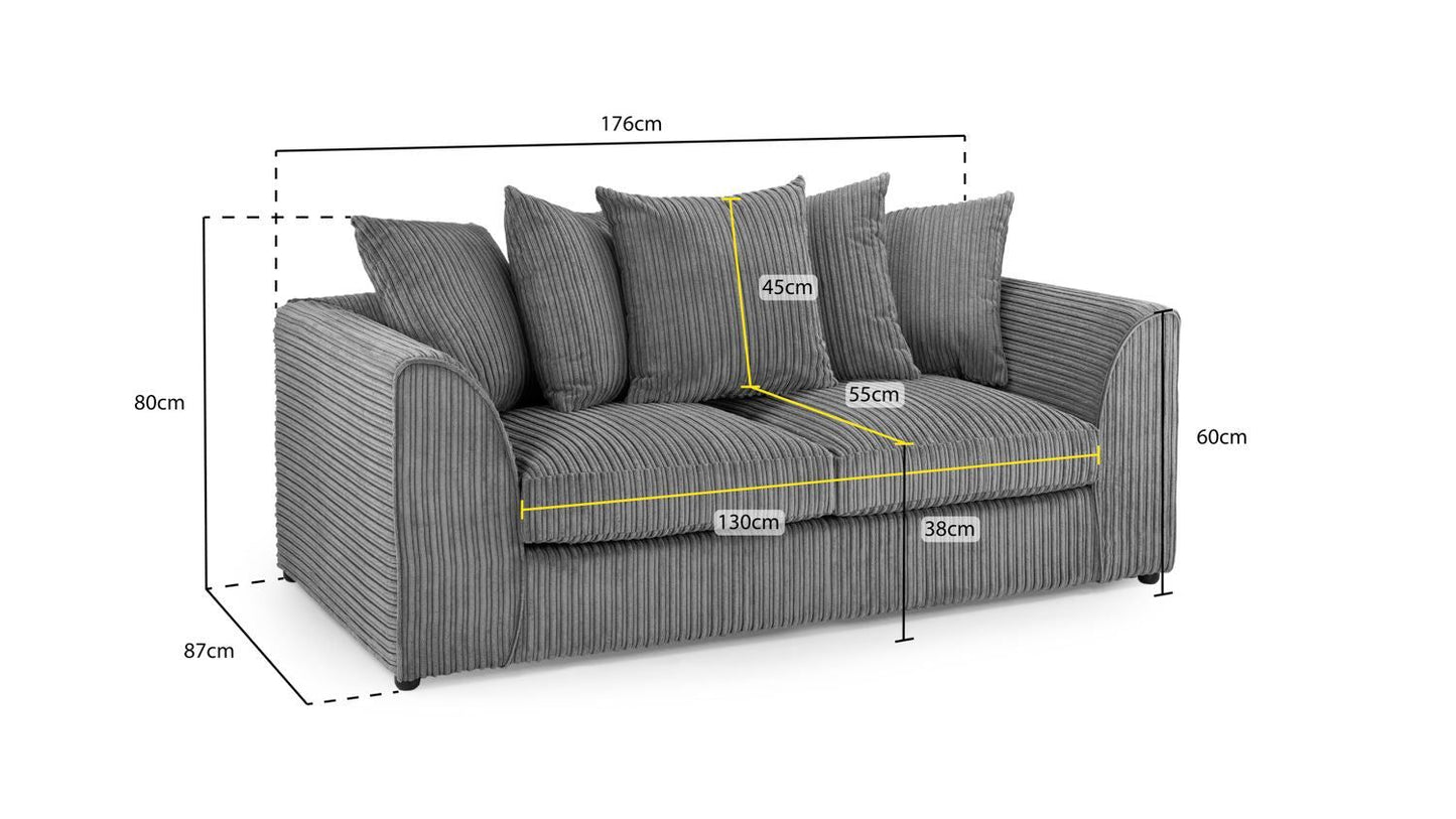 Grey Fabric Scatter Back 3 Seater Sofa