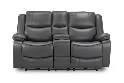 Grey Leather 2 Seater High Back Electric Recliner Sofa